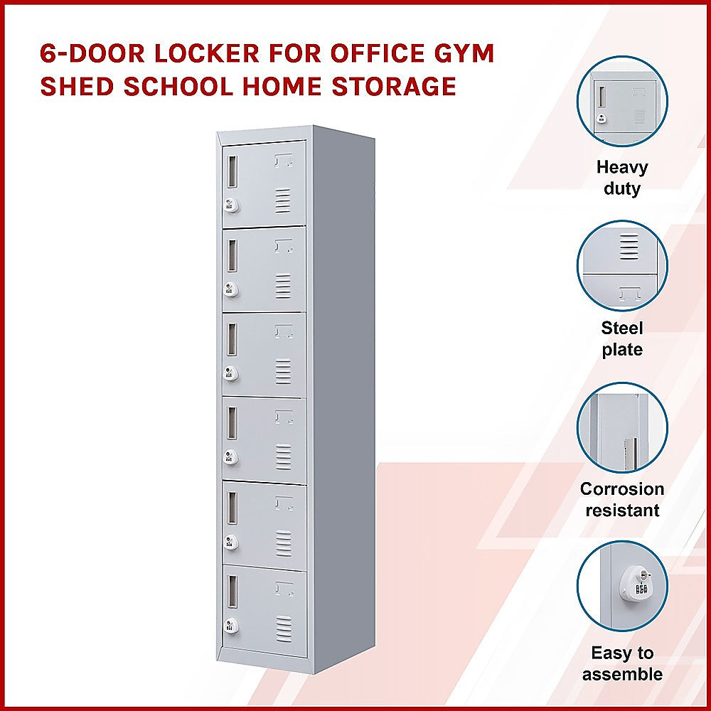 6-Door Locker for Office Gym Shed School Home Storage