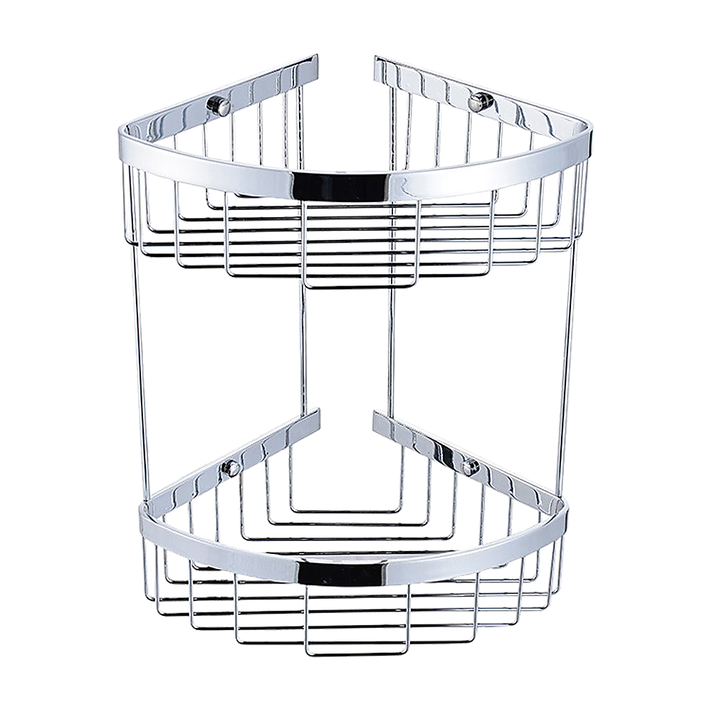 2-Tier Corner Bathroom Basket Shelf Rail Rack