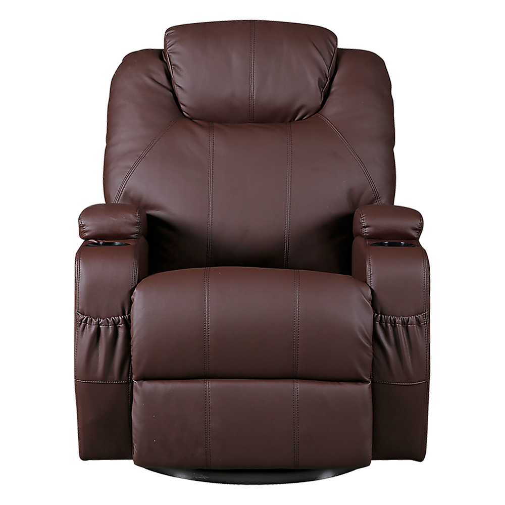 Brown Massage Sofa Chair Recliner 360 Degree Swivel PU Leather Lounge 8 Point Heated