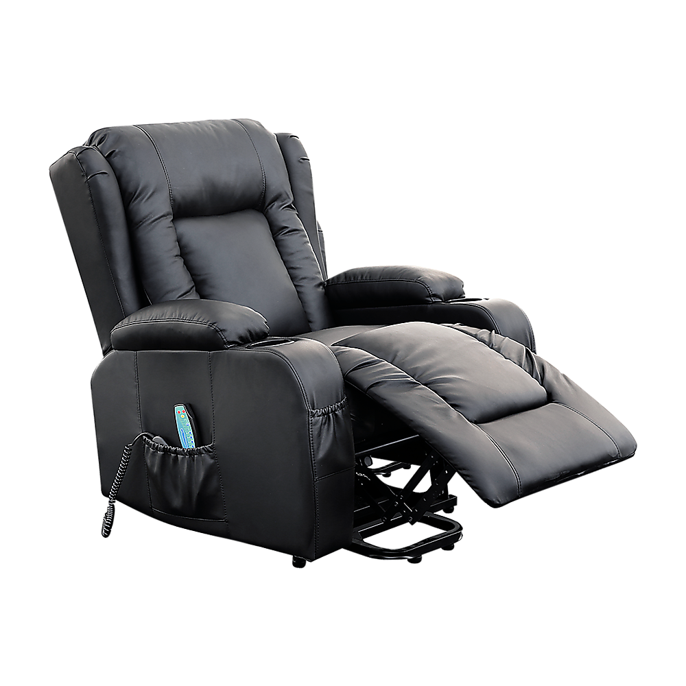 Recliner Chair Electric Massage Chair Lift Heated Leather Lounge Sofa Black