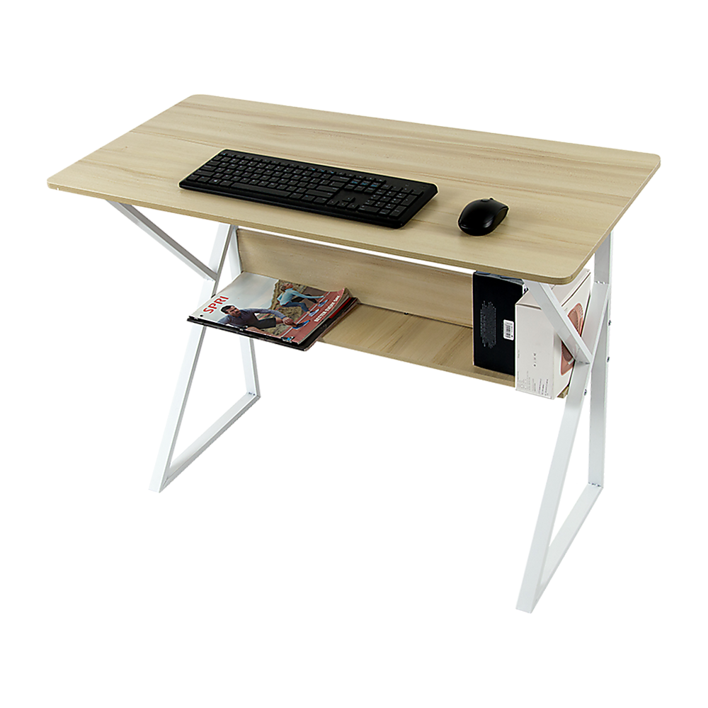 Wood & Metal Computer Desk with Shelf Home Office Furniture