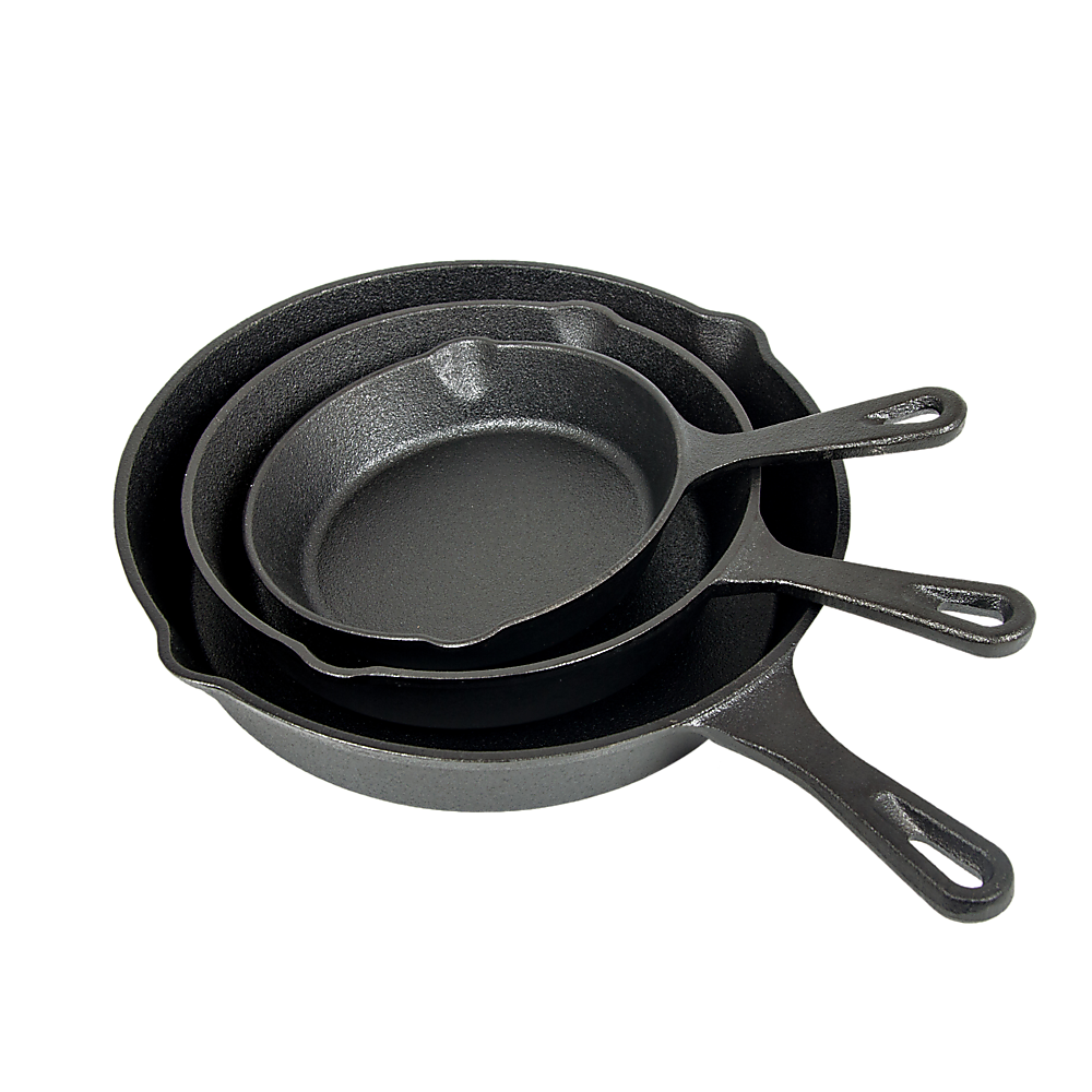 Pre Seasoned Cast Iron Skillet Fry Pan Set 3 Pcs Frying Pan Set