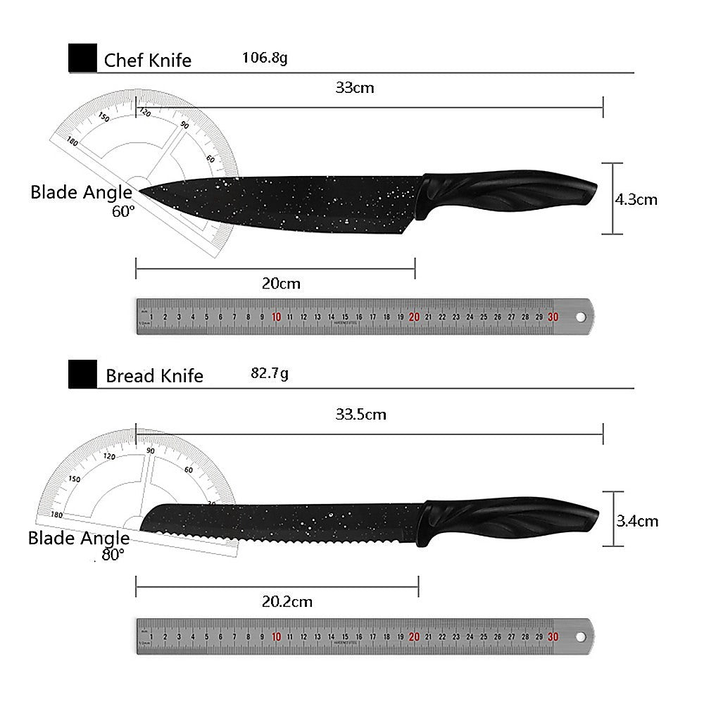 Kitchen 17 Pc Knife Set w/ Block & Sharpener Chef Bread Steak Knives