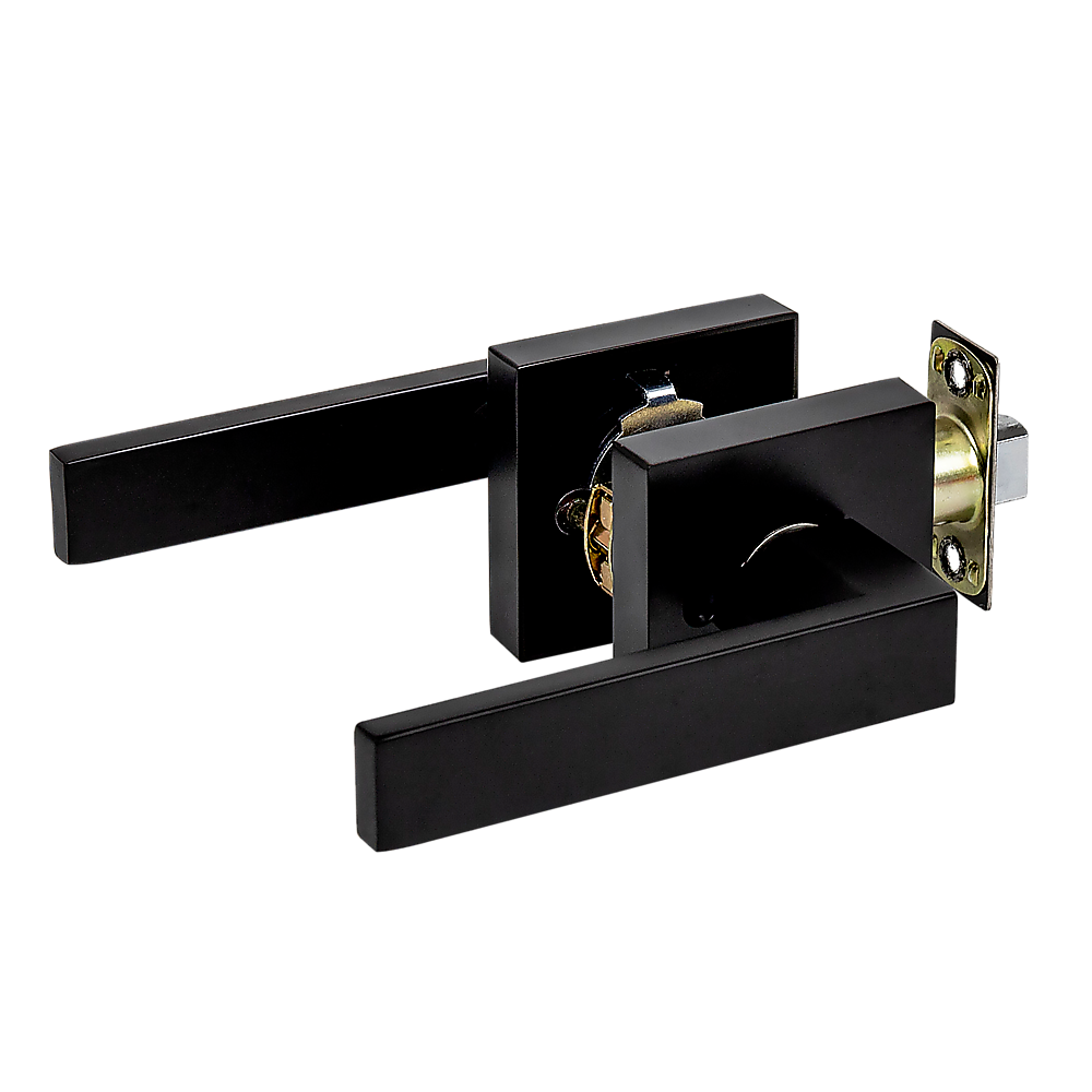 Door Handle Set Lever Passage Function Square Black