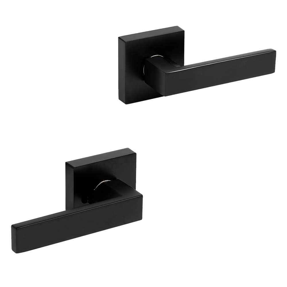 Door Handle Set Lever Passage Function Square Black