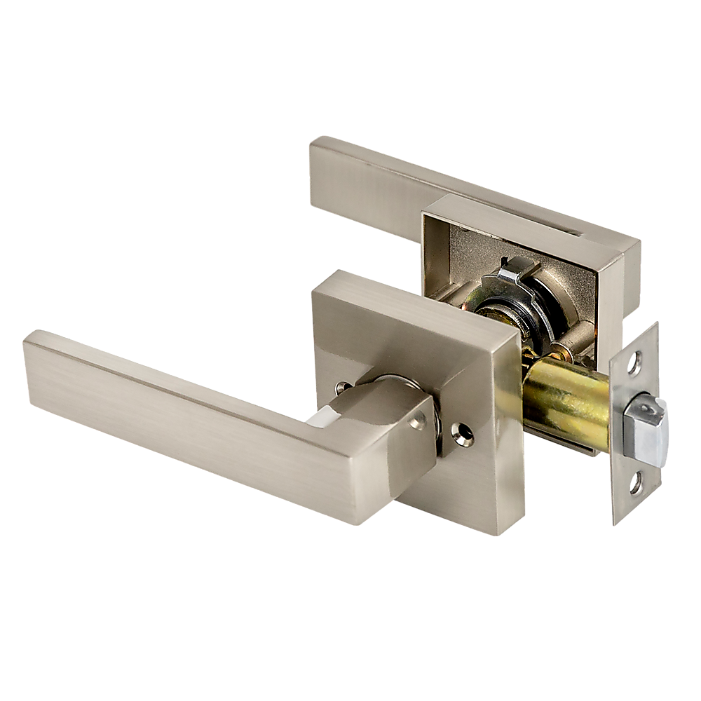 Door Handle Set Lever Passage Function Square Satin Nickel