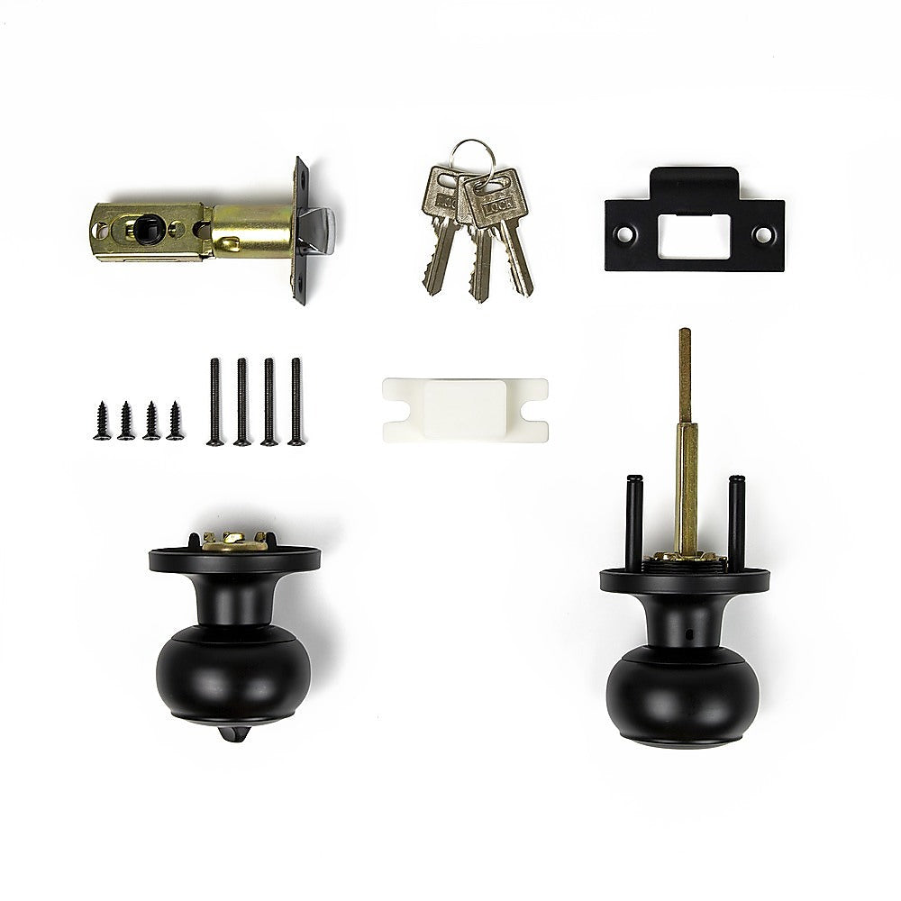 Door Handle Set Key Lock Function Round Black