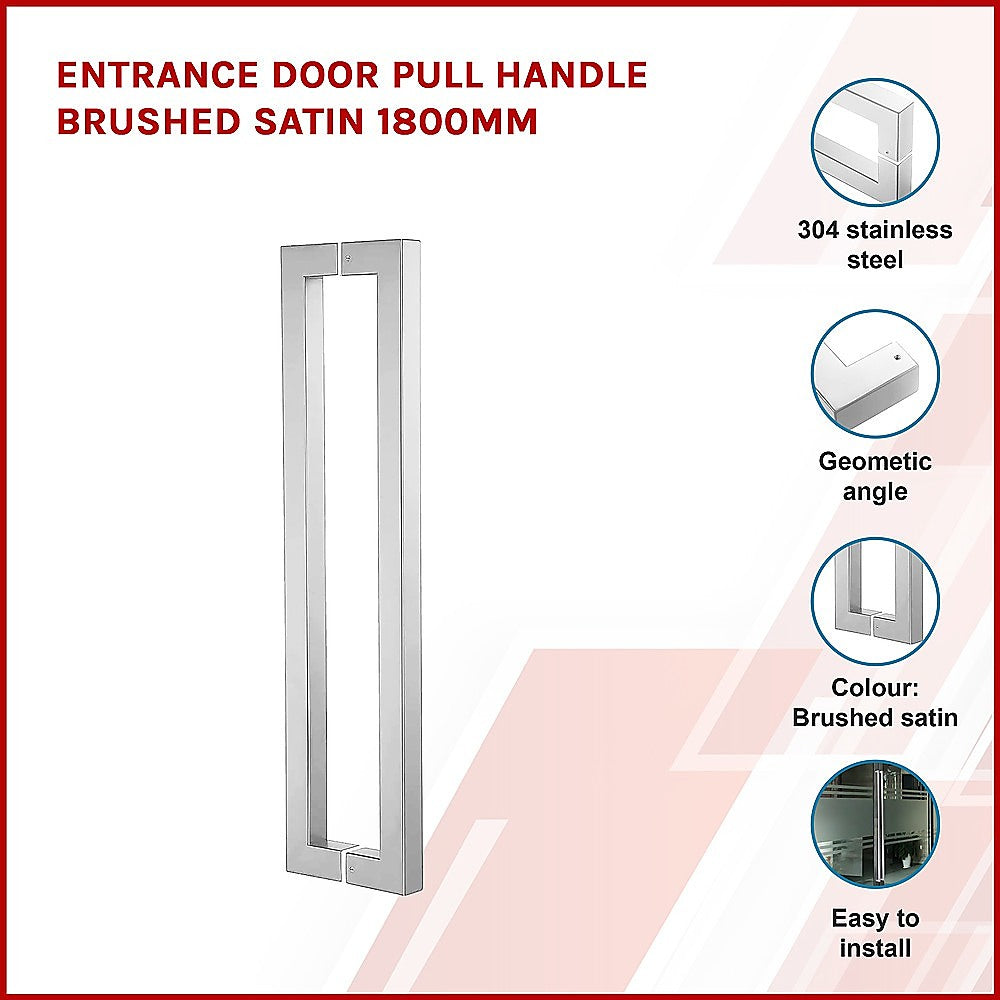 Entrance Door Pull Handle Brushed satin 1800mm