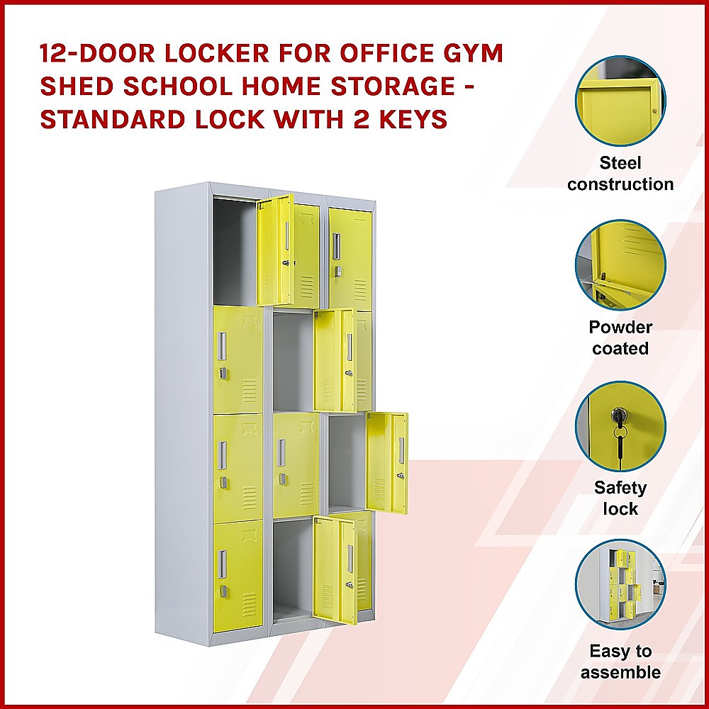 12-Door Locker for Office Gym Shed School Home Storage - Standard Lock with 2 Keys