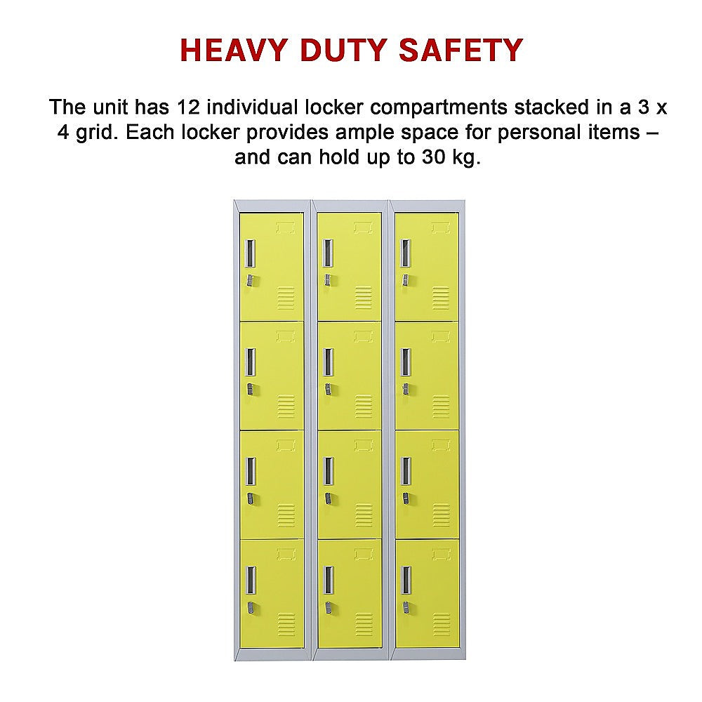 12-Door Locker for Office Gym Shed School Home Storage - Padlock-operated