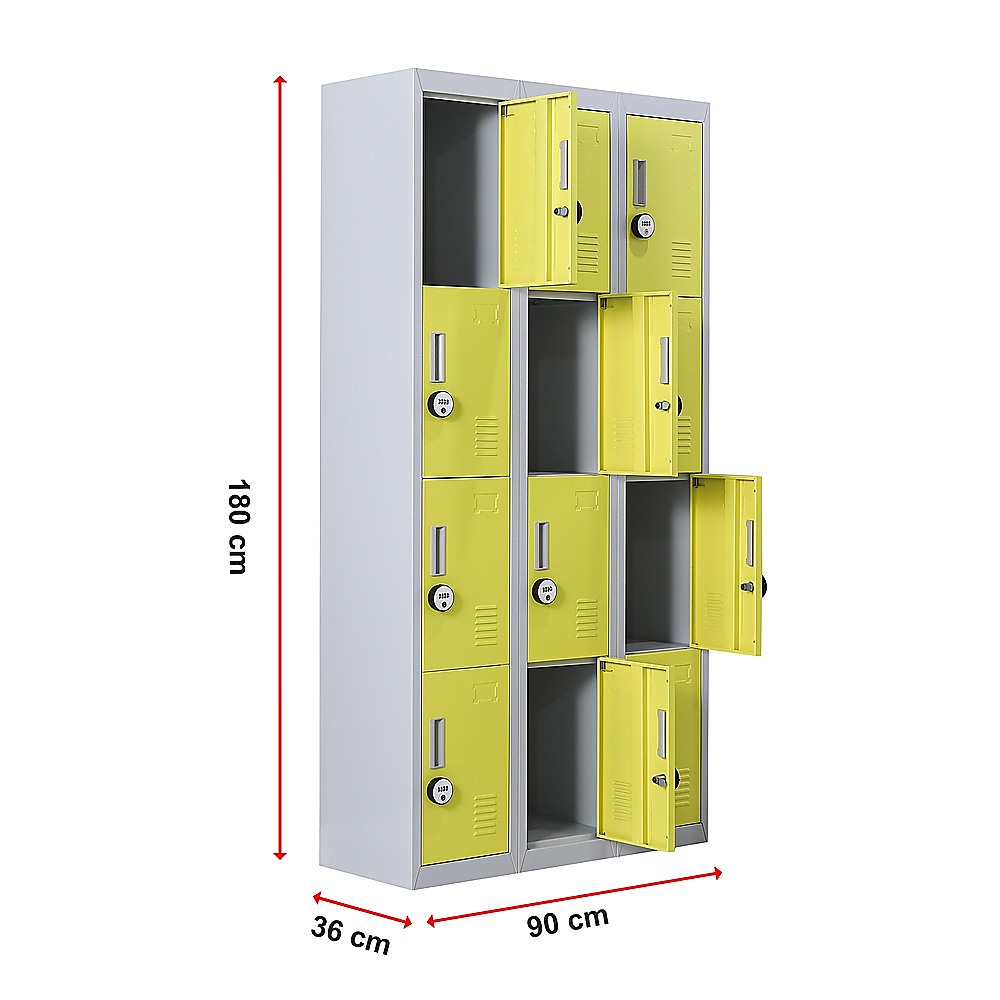 12-Door Locker for Office Gym Shed School Home Storage - 4-Digit Combination Lock