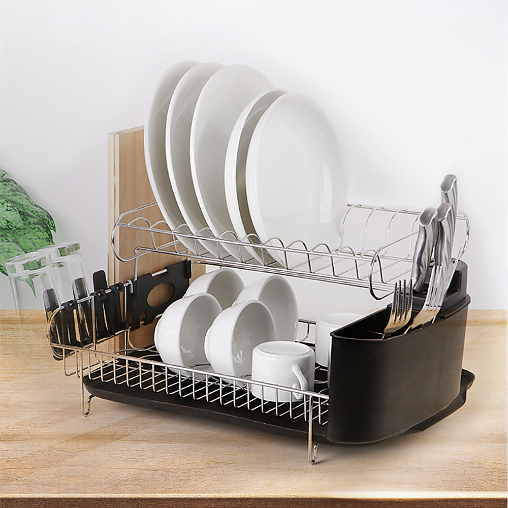 Dish Drying Rack Drainer Cup Plate Holder Cutlery Tray Kitchen Organiser