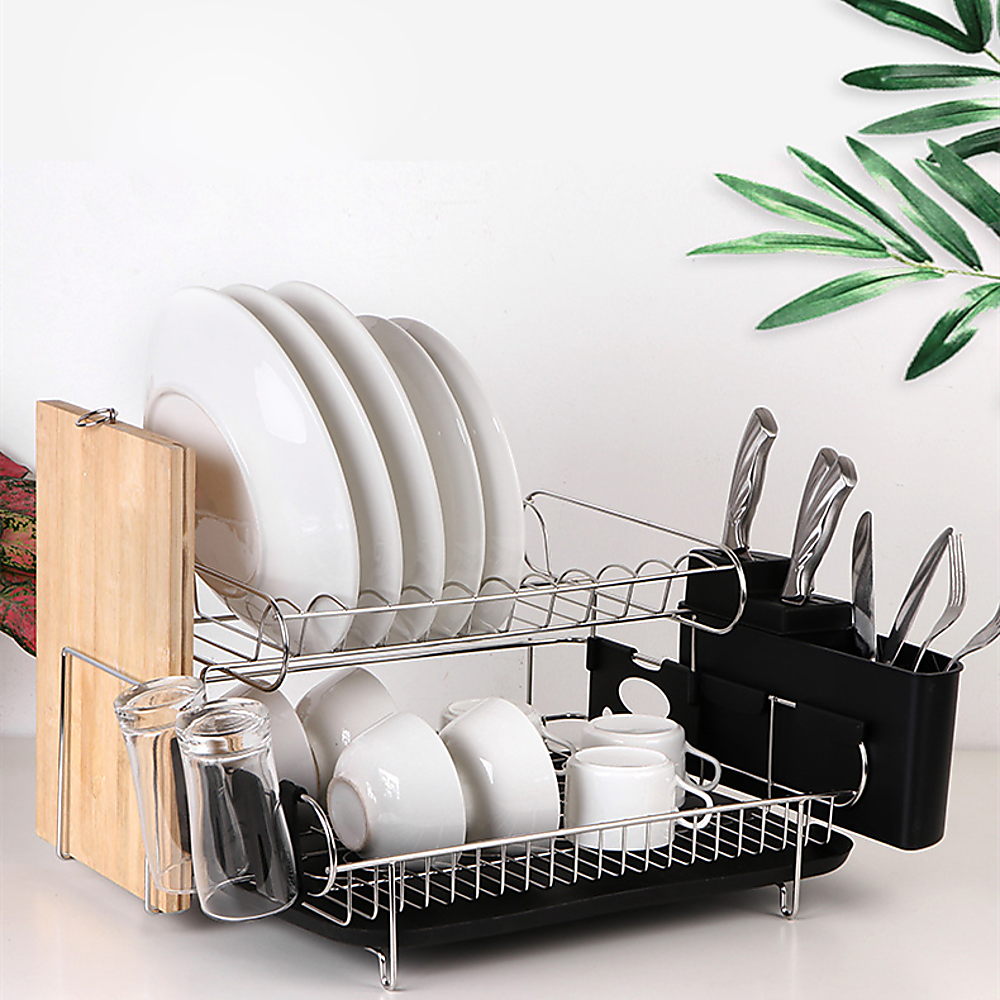 Dish Drying Rack Drainer Cup Plate Holder Cutlery Tray Kitchen Organiser