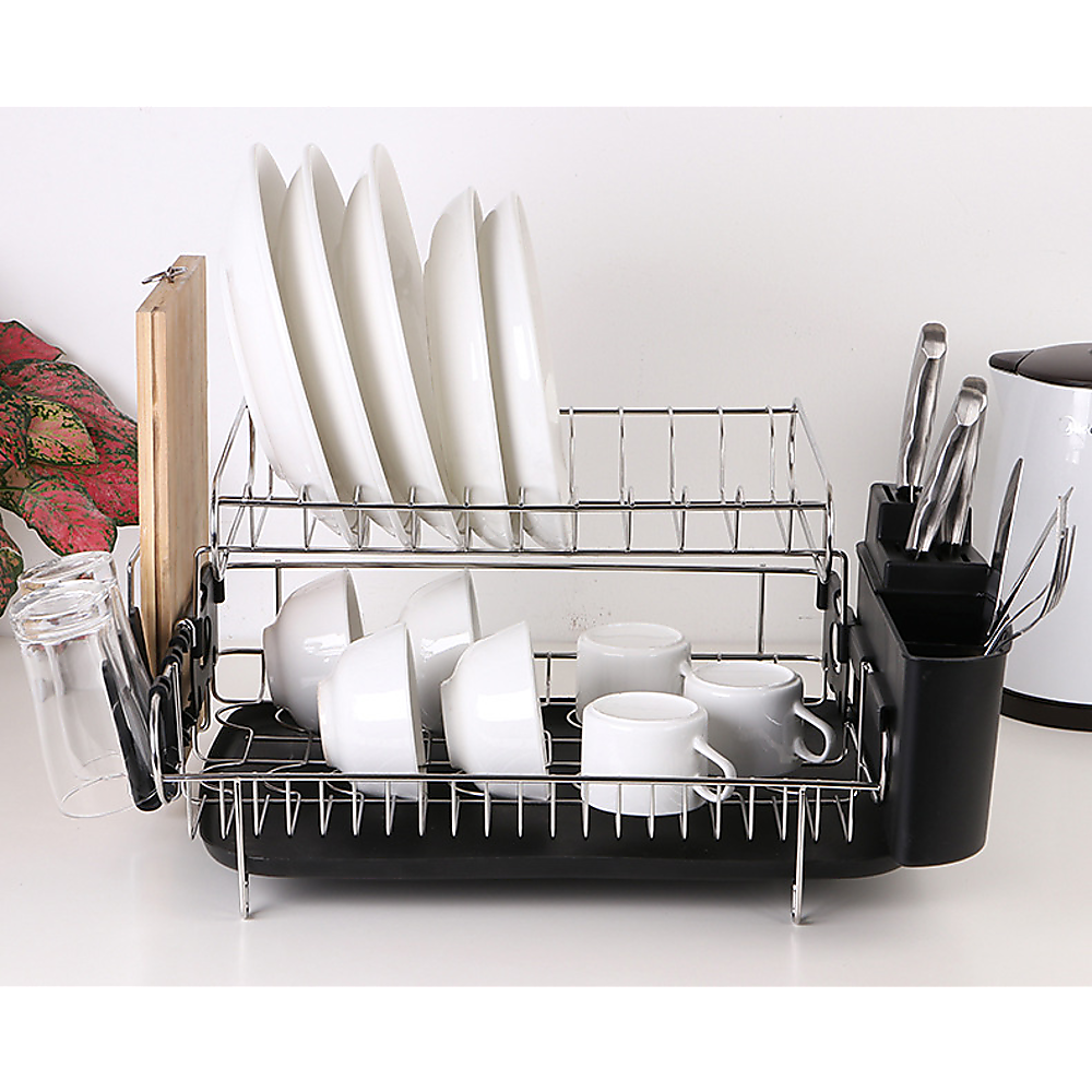 Dish Drying Rack Drainer Cup Plate Holder Cutlery Tray Kitchen Organiser