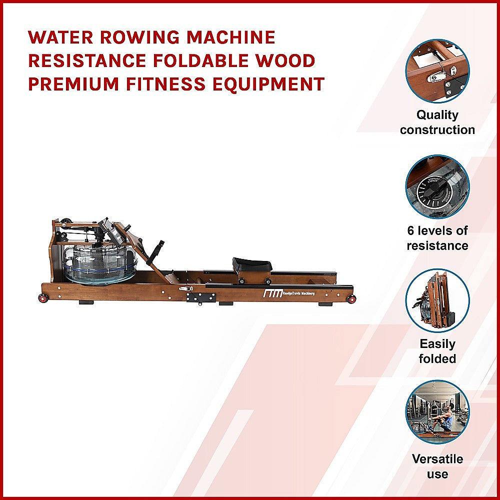 Water Rowing Machine Resistance Foldable Wood Premium Fitness Equipment