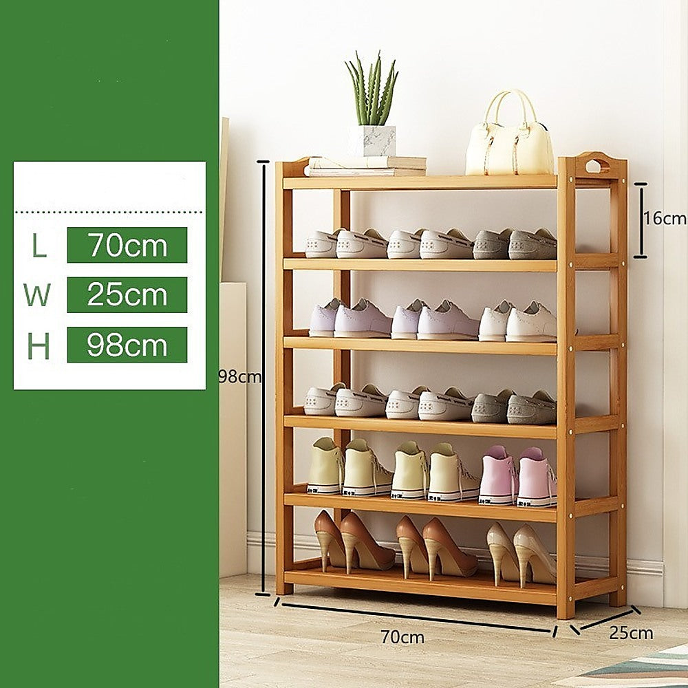 6 Layers Natural Wood Bamboo Shelf Entryway Storage Shoe Rack Home Furniture