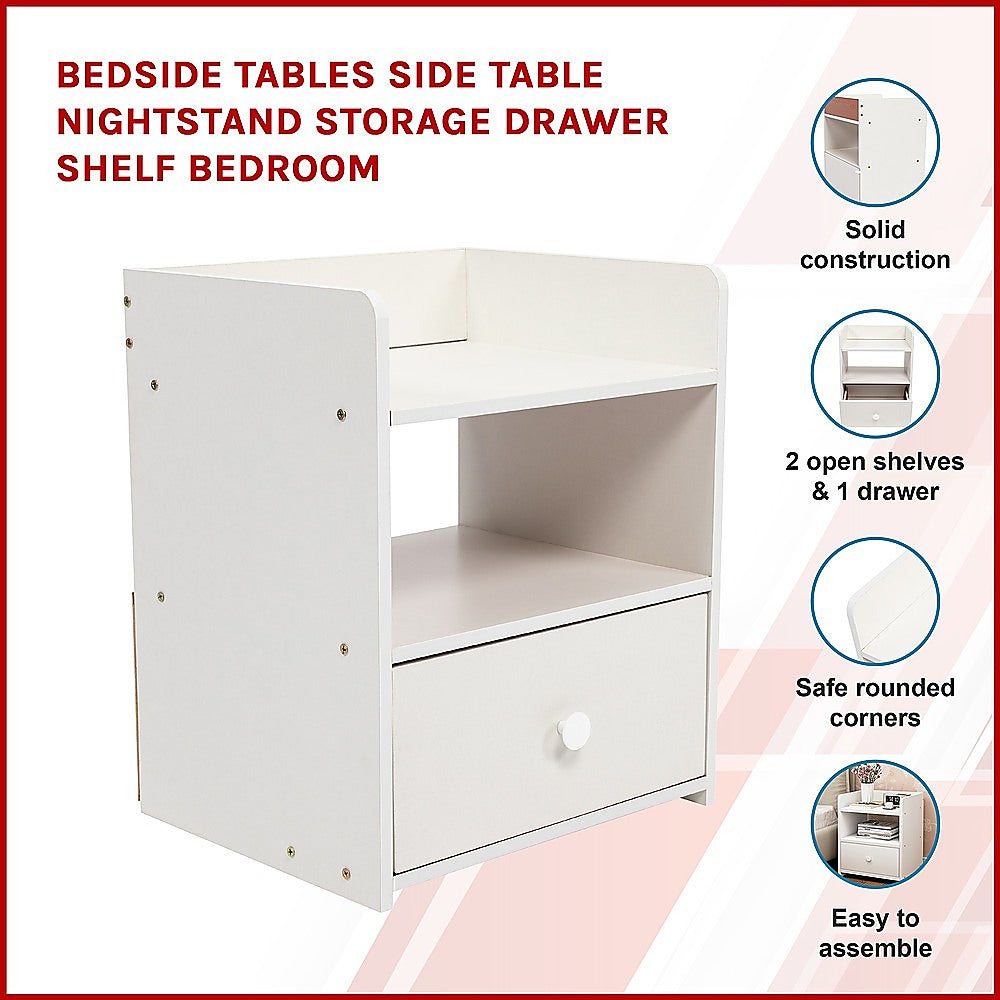 Bedside Tables Side Table Nightstand Storage Drawer Shelf Bedroom