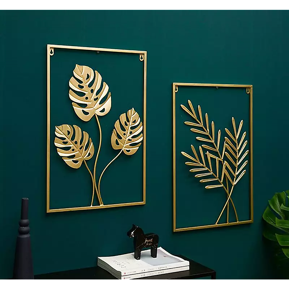 Metal Wall Picture with Leaves 40 x 60 cm Golden Decoration