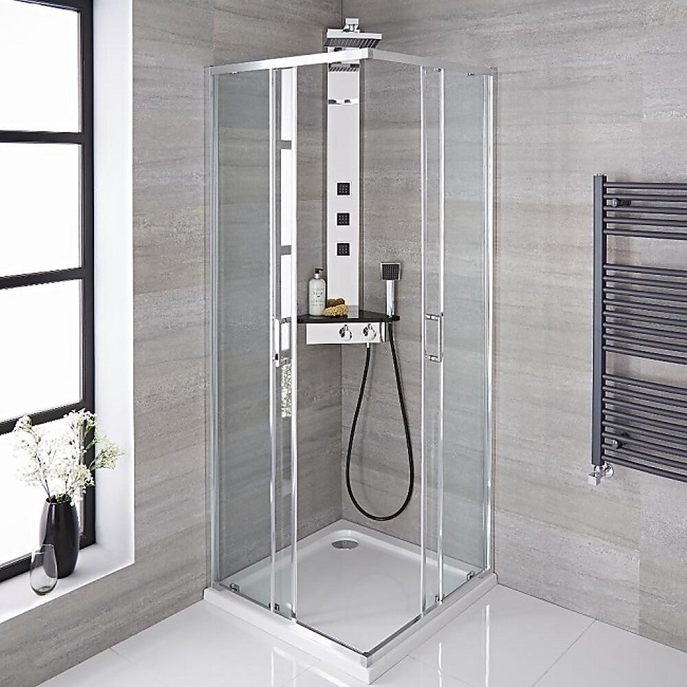 Adjustable 900x1000mm Double Sliding Door Glass Shower Screen in Chrome