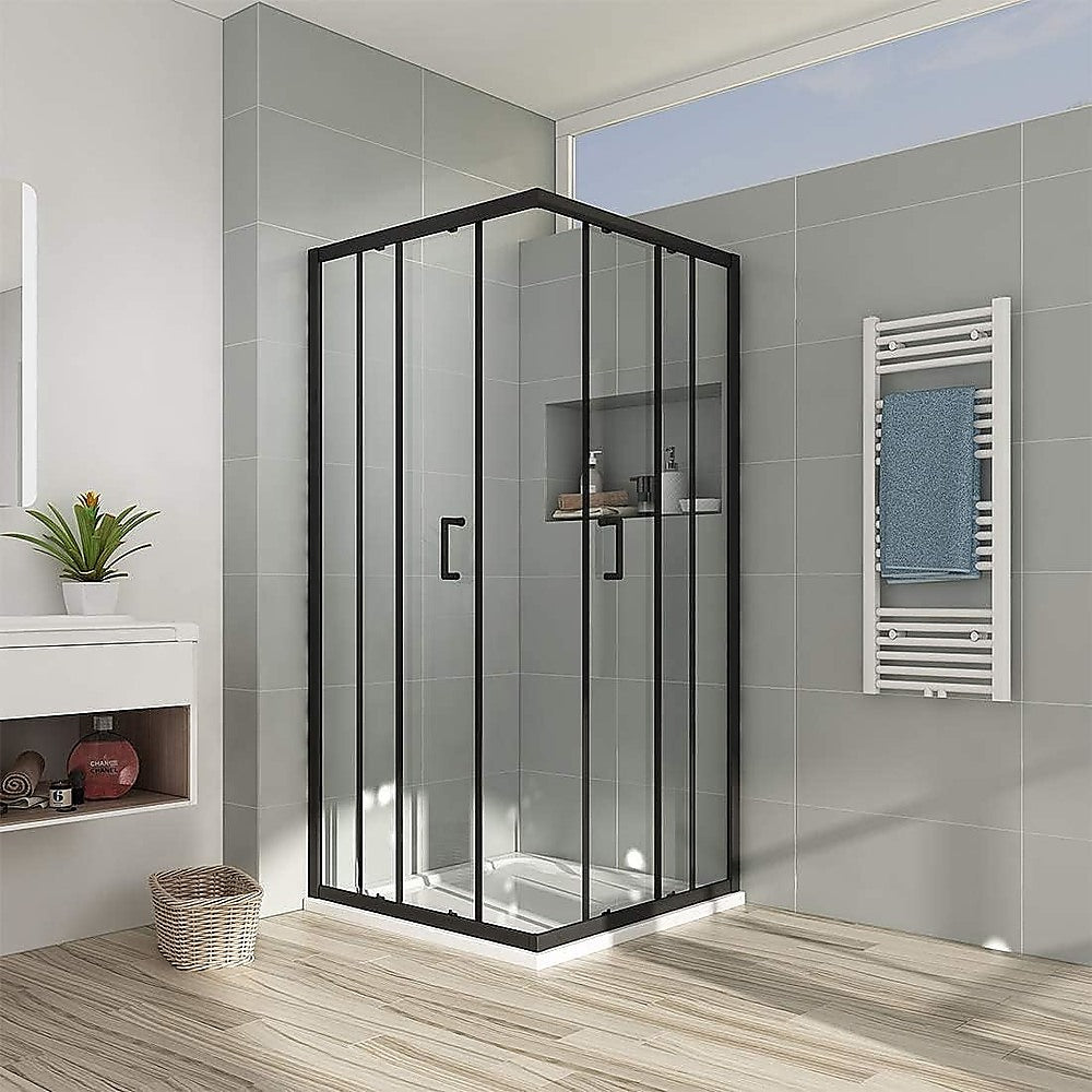 Adjustable 900x1200mm Double Sliding Door Glass Shower Screen in Black