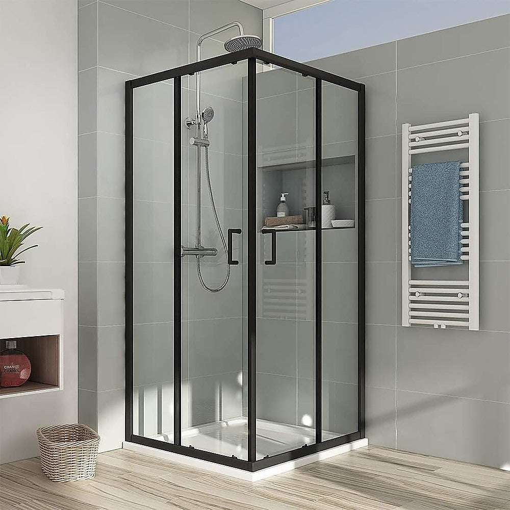 Adjustable 1100x1200mm Double Sliding Door Glass Shower Screen in Black