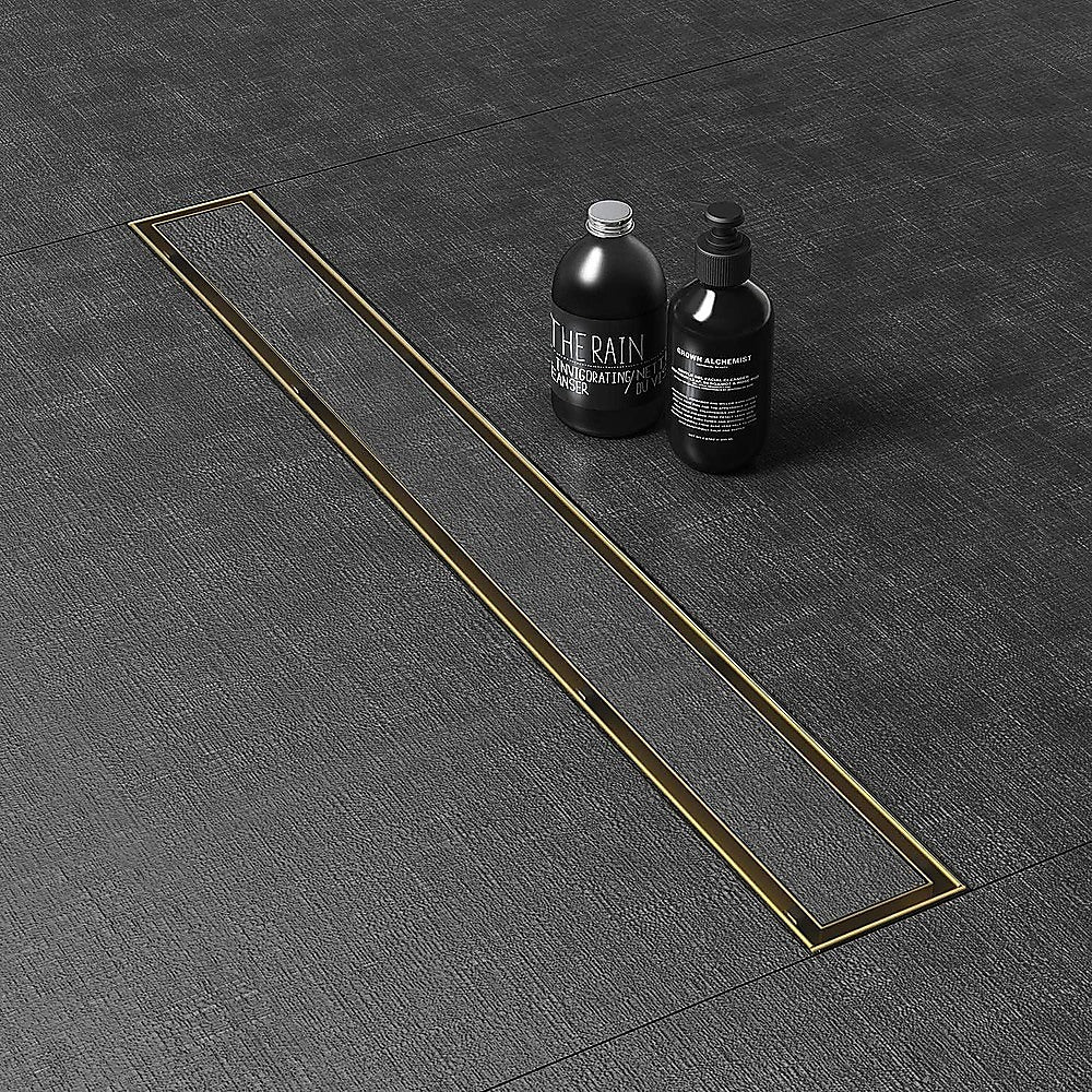 900mm Tile Insert Bathroom Shower Brushed Brass Grate Drain w/ Centre outlet Floor Waste