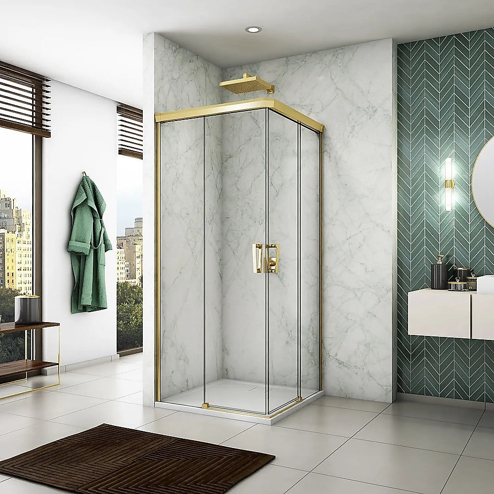 Adjustable 1100x900mm Double Sliding Door Glass Shower Screen in Gold