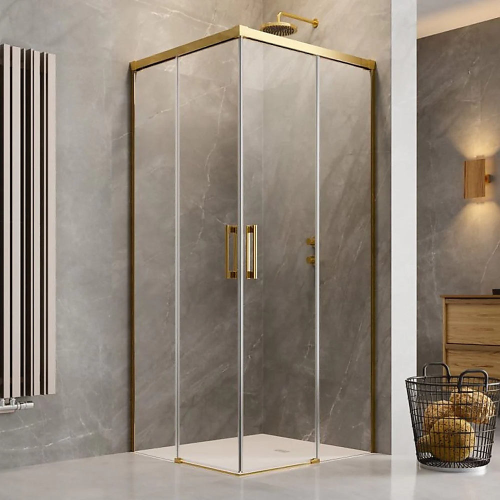 Adjustable 1100x900mm Double Sliding Door Glass Shower Screen in Gold