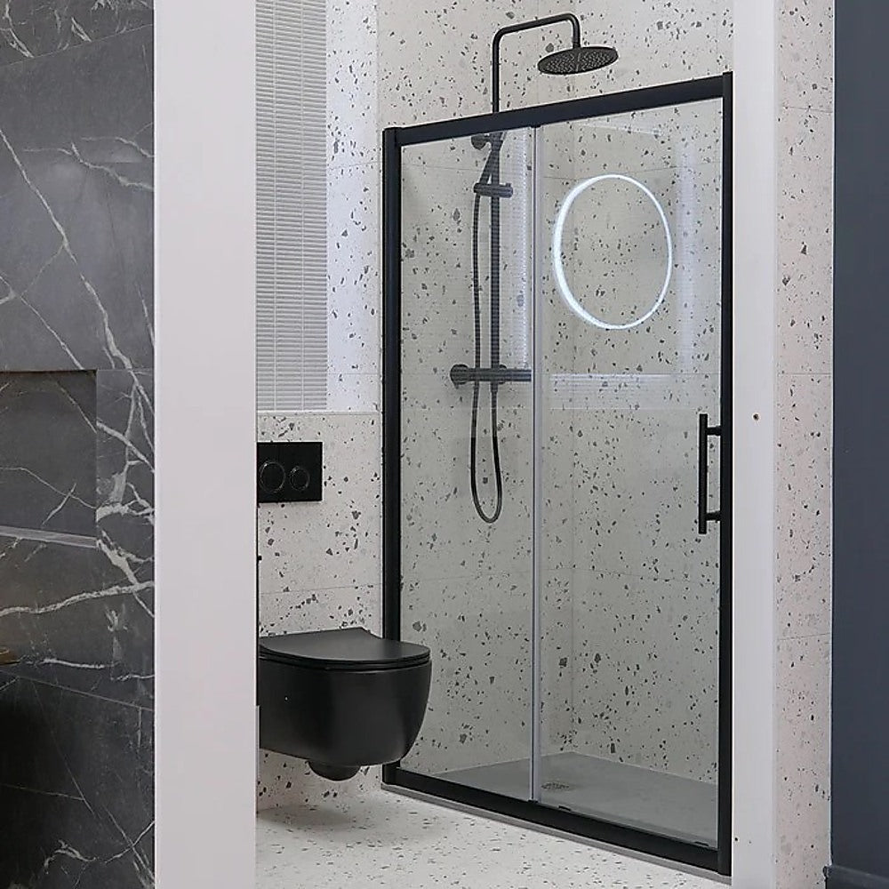 Adjustable 800-900mm Wall to Wall Sliding Door Glass Shower Screen in Black