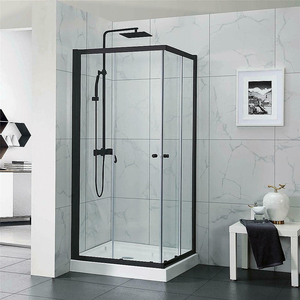 40mm Adjustable Contemporary Corner Sliding Black Shower Screen 200x80cm