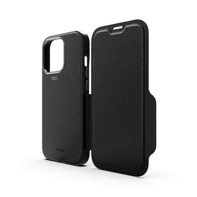 EFM Monaco Leather Wallet Case Armour with D3O 5G Signal Plus - For iPhone 13 Pro (6.1" Pro) - Black/Space Grey