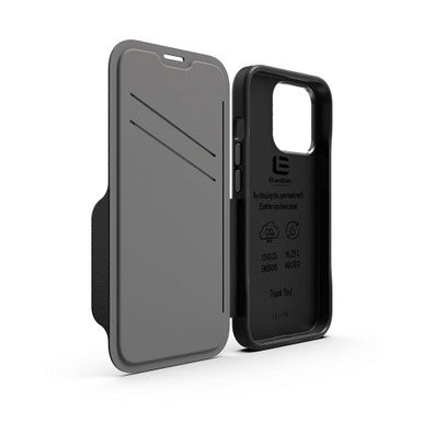 EFM Monaco Leather Wallet Case Armour with D3O 5G Signal Plus - For iPhone 13 Pro (6.1" Pro) - Black/Space Grey