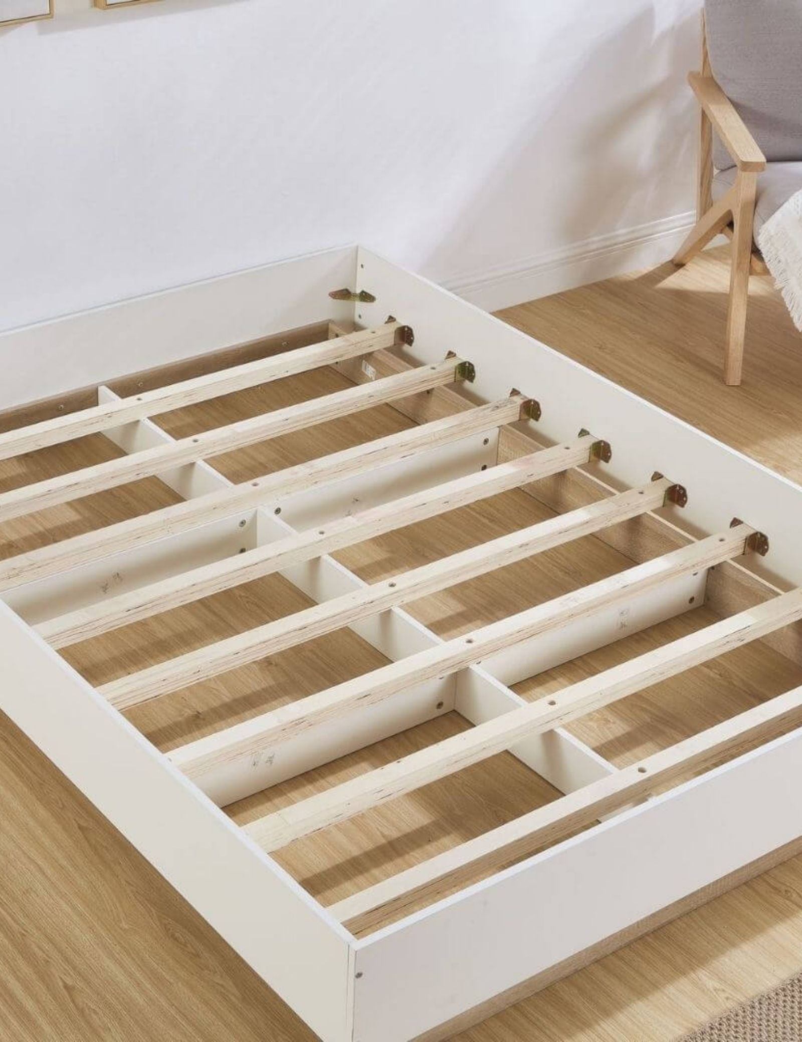 Aiden Industrial Contemporary White Oak Bed Base