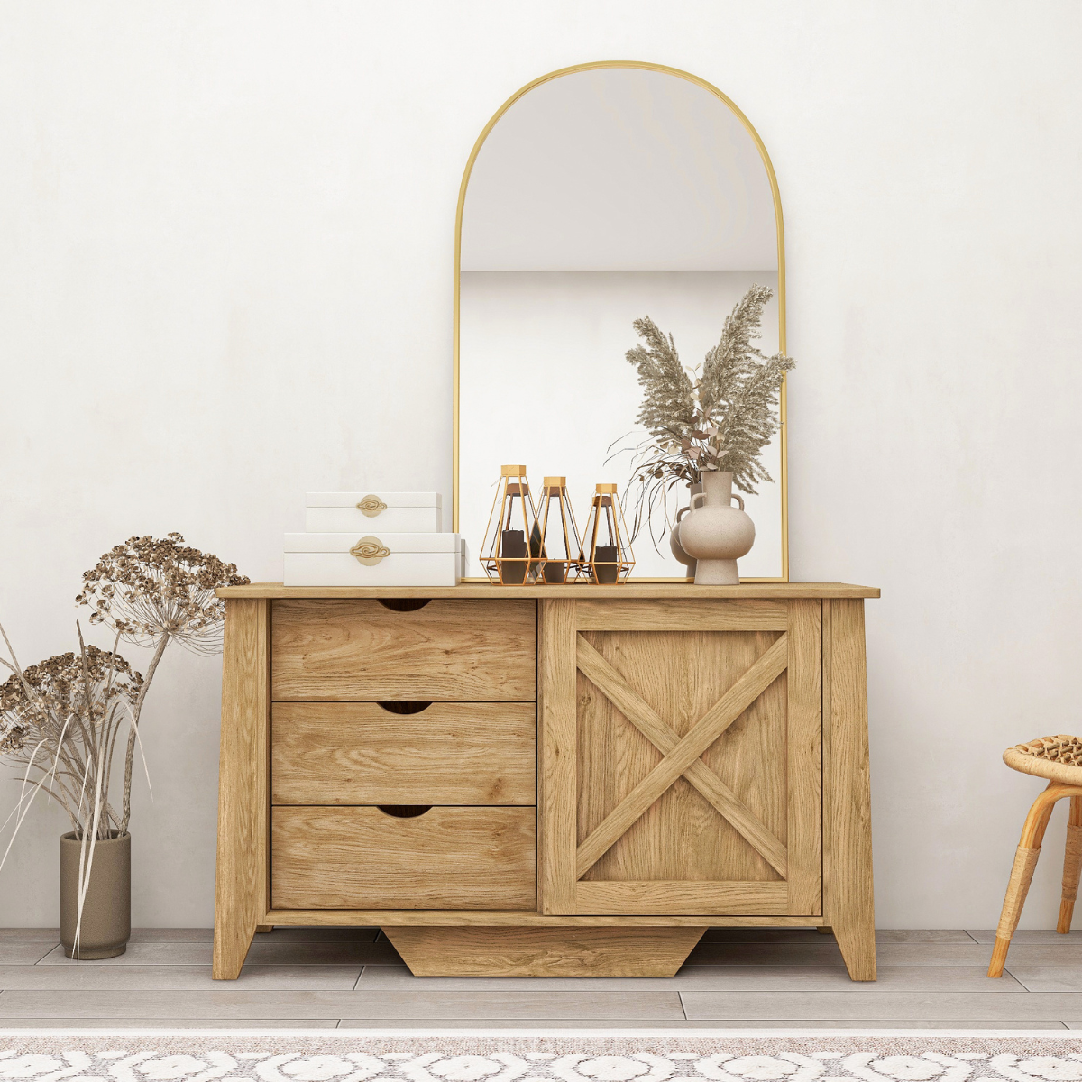 Mica Wooden Sliding door Sideboard with 3 Drawers