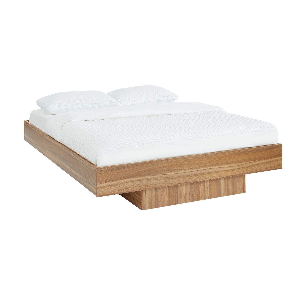 Walnut Oak Wood Floating Bed Base Double