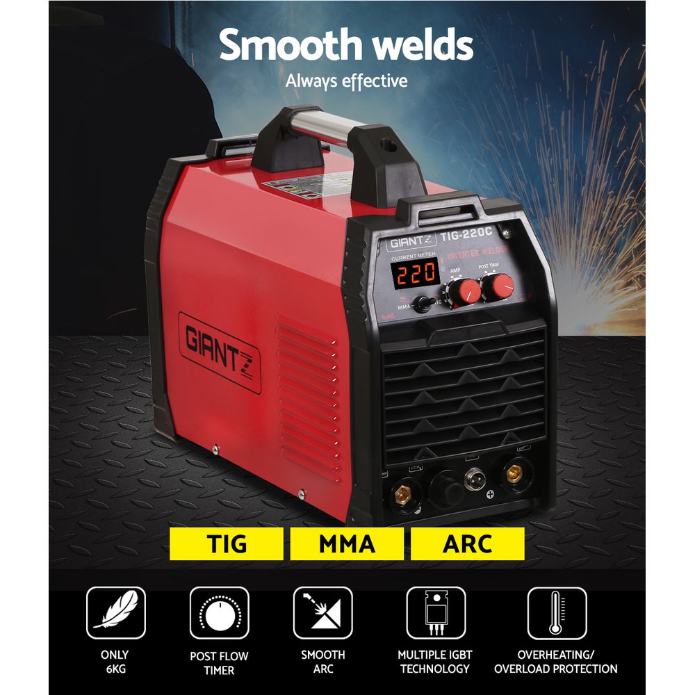 Giantz 220 Amp Inverter Welder TIG MMA ARC DC Gas Welding Machine Stick Portable