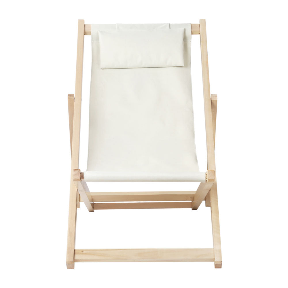 Gardeon Outdoor Chairs Sun Lounge Deck Beach Chair Folding Wooden Patio Furniture Beige