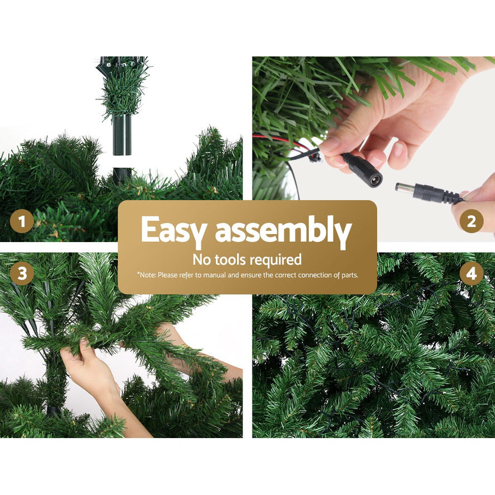 Jingle Jollys Christmas Tree 2.4M With 1488 LED Lights Warm White Green