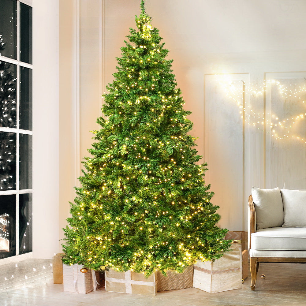 Jingle Jollys Christmas Tree 2.4M With 1488 LED Lights Warm White Green