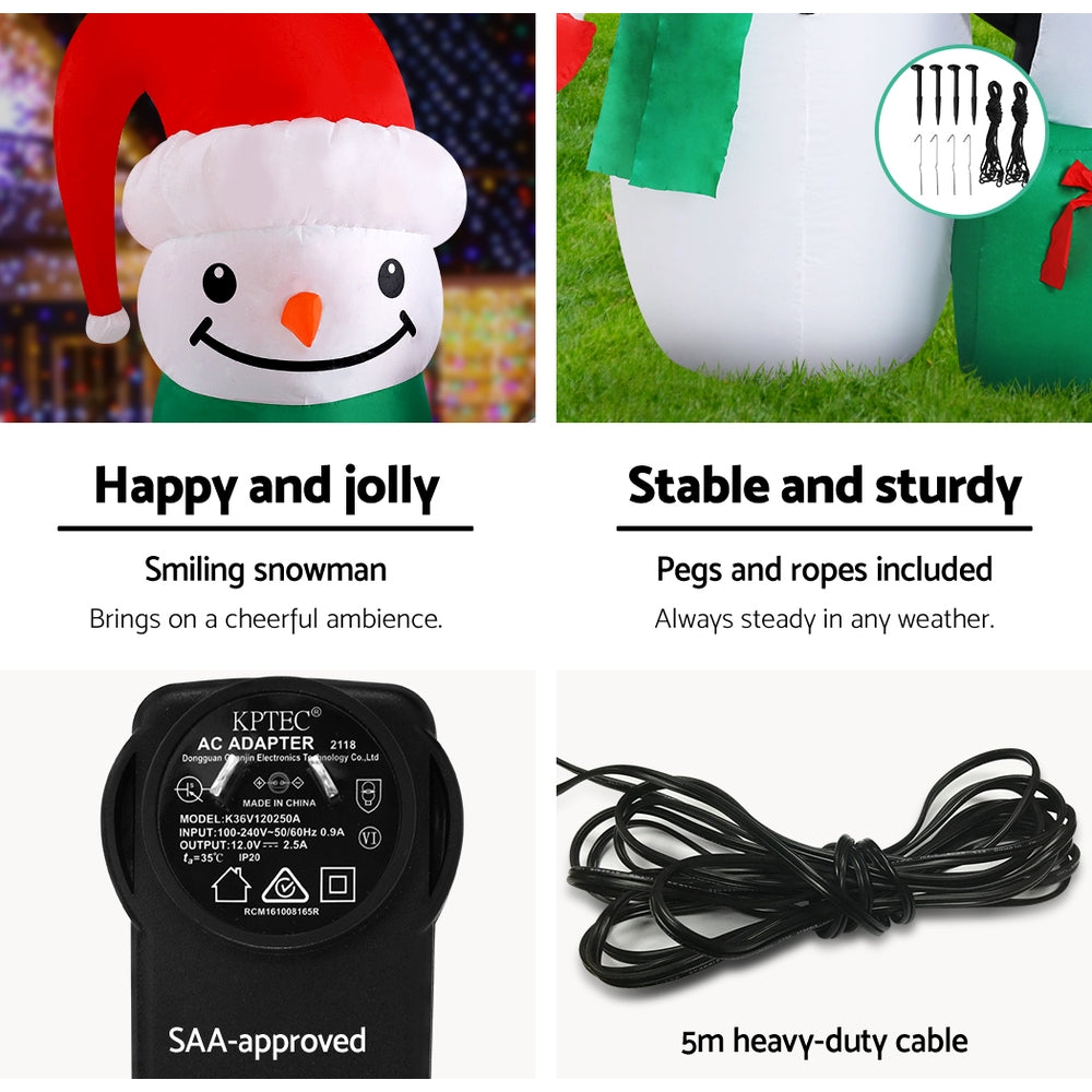 Jingle Jollys Christmas Inflatable Snowman 1.8M Lights LED Outdoor Decorations