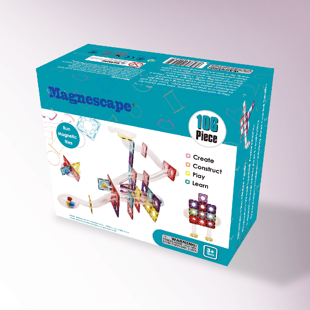 Magnescape Magnetic Tiles Marble Run 106pcs with Clear Tubes