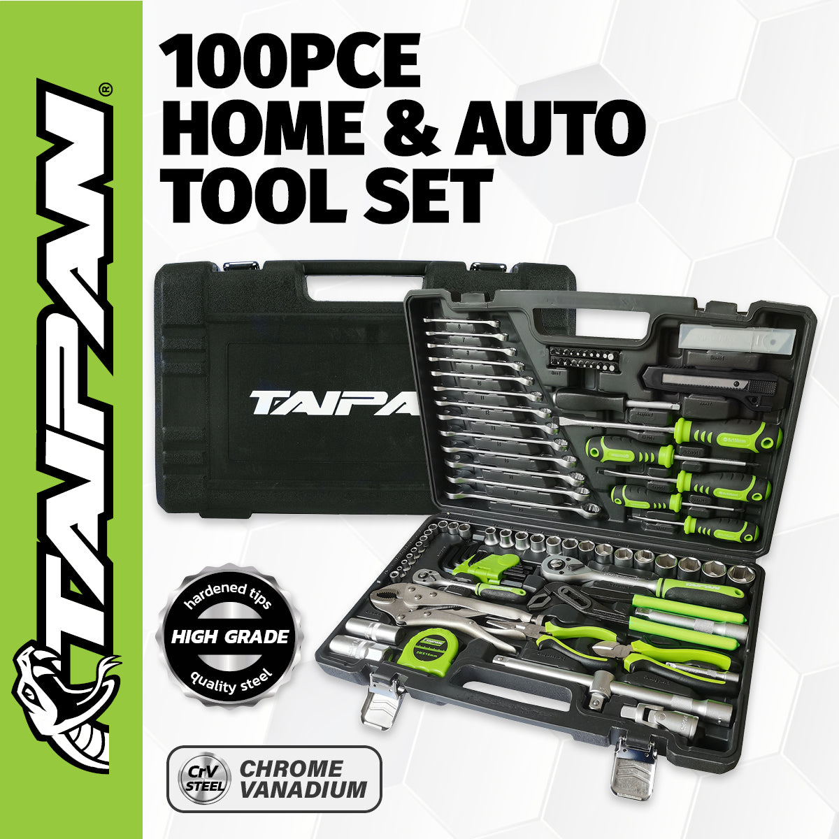 Taipan 100PCE Home Auto Premium Quality Tool Set Case Chrome Vanadium Steel