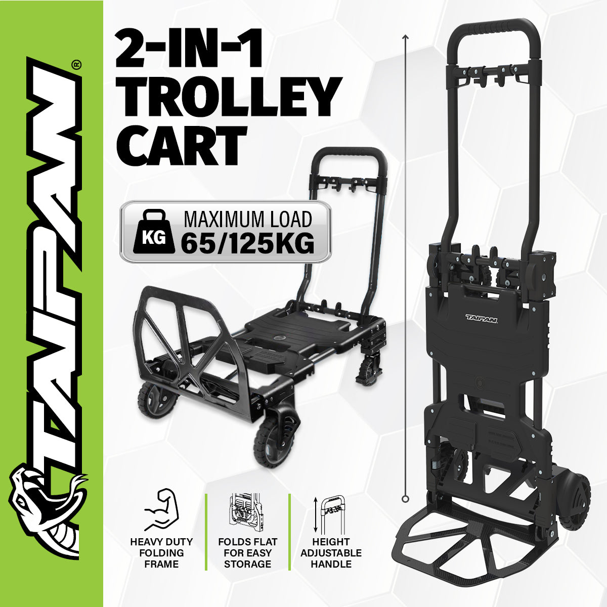 Taipan 65-125KG Foldable Trolley Cart Aluminium 2-In-1 Design Adjustable