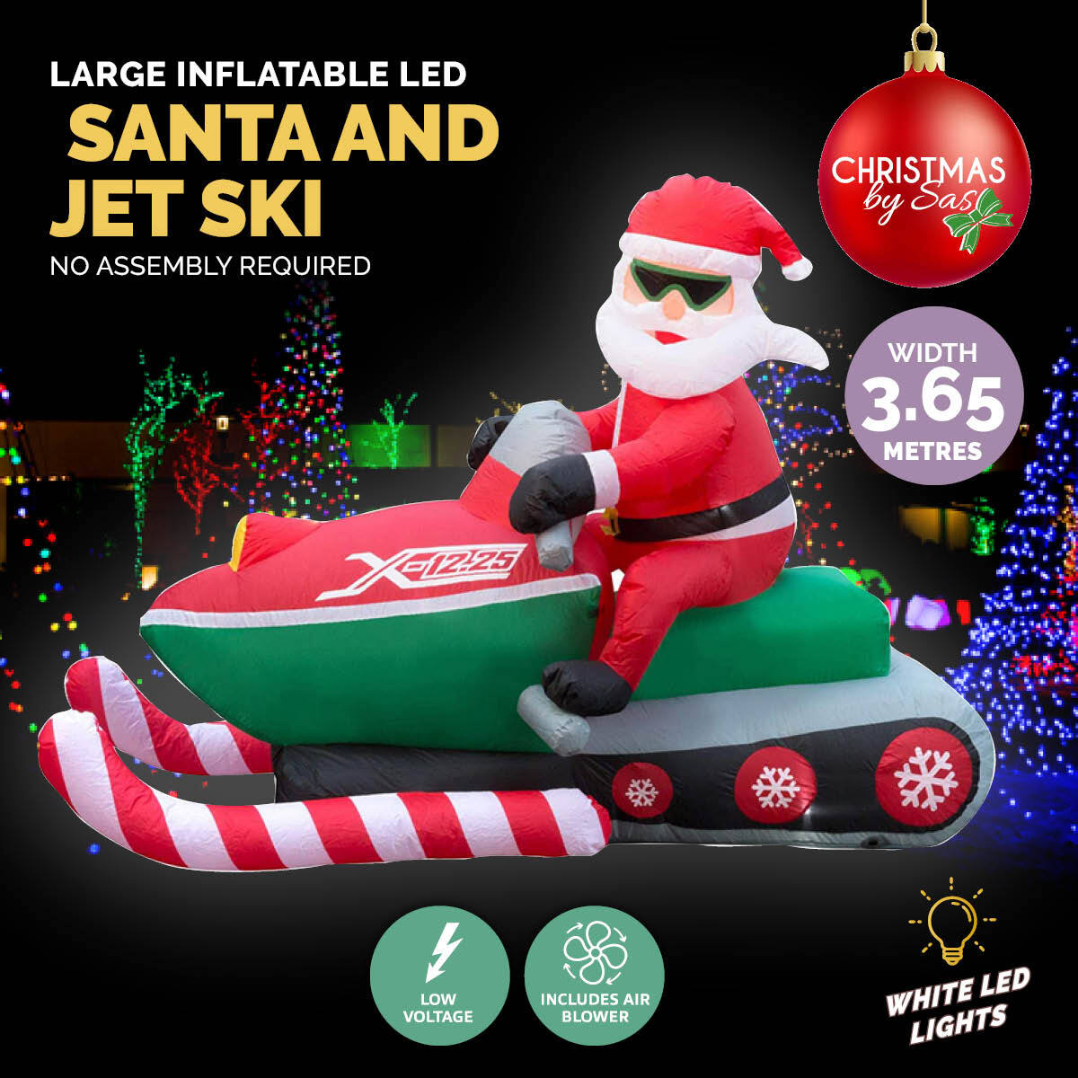 Christmas By Sas 3.65m Santa & Jet Ski Built-In Blower Bright LED Lighting