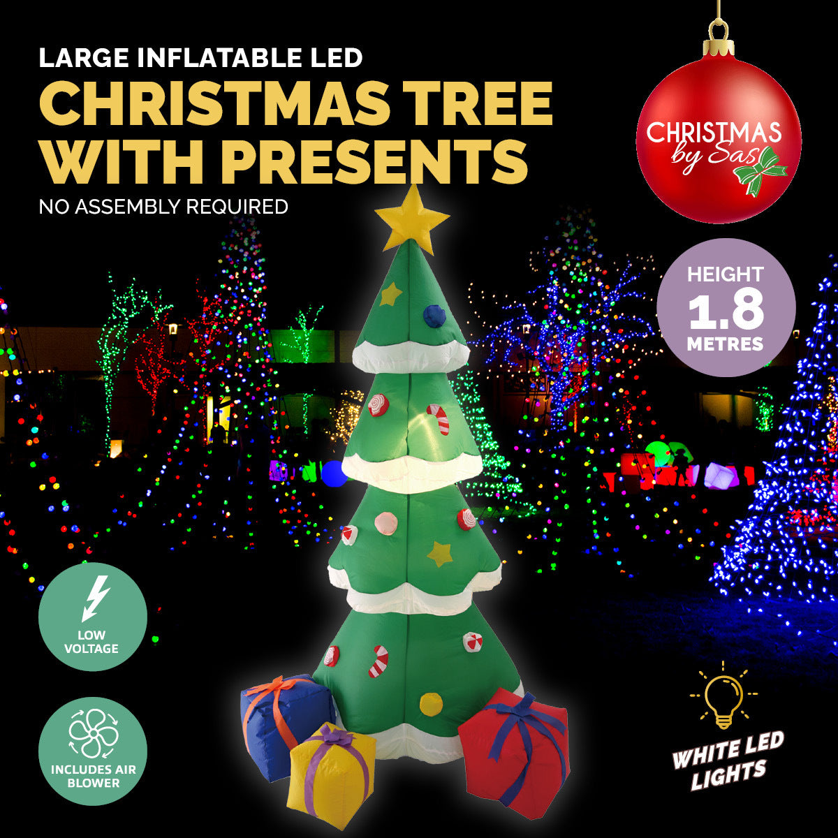 Christmas By Sas 1.8m Self Inflatable LED Tree With Presents