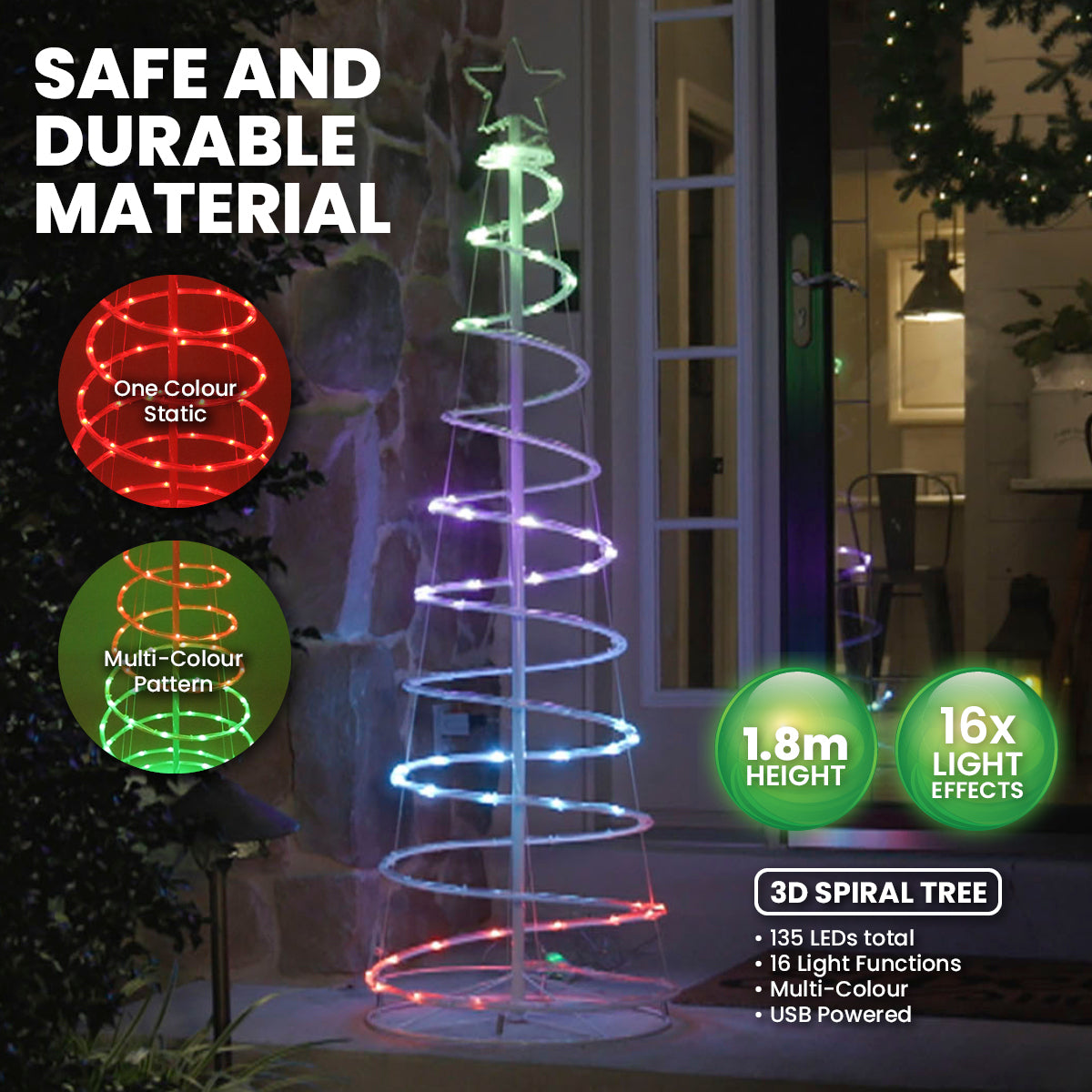 SAS Electrical 1.8m 3D Spiral Christmas Tree Remote Controlled Indoor/Outdoor