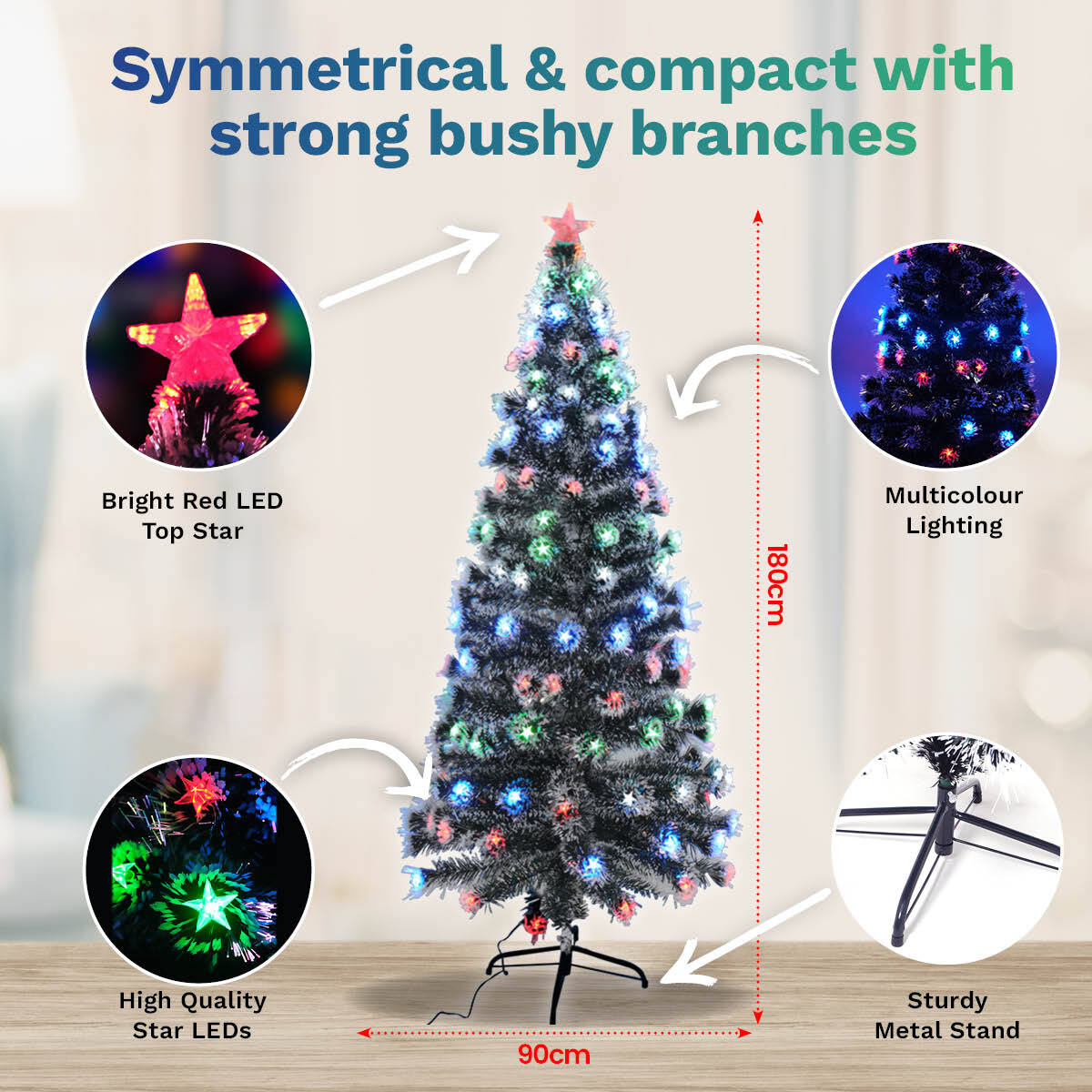 Christmas By Sas 1.8m Pine Tree 210 Multi-Colour LED Lights With 8 Functions