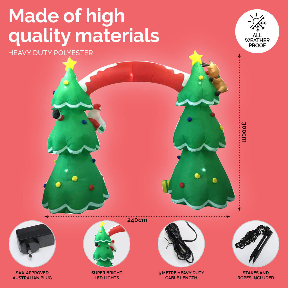 Christmas By Sas 3m x 2.4m Christmas Tree Arch Self Inflating LED Lights