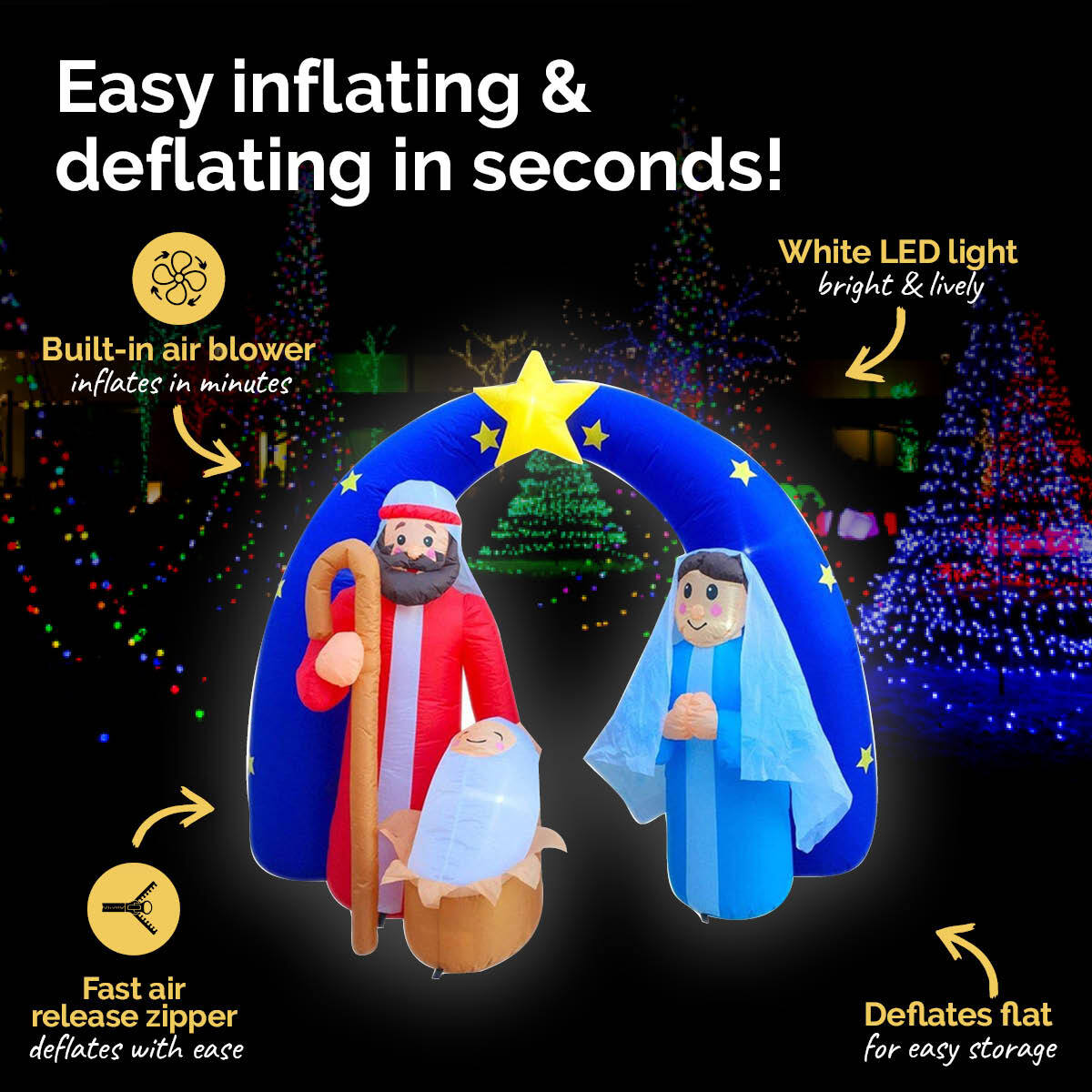 Christmas By Sas 2m Nativity Scene Baby Jesus Self Inflating LED Lighting