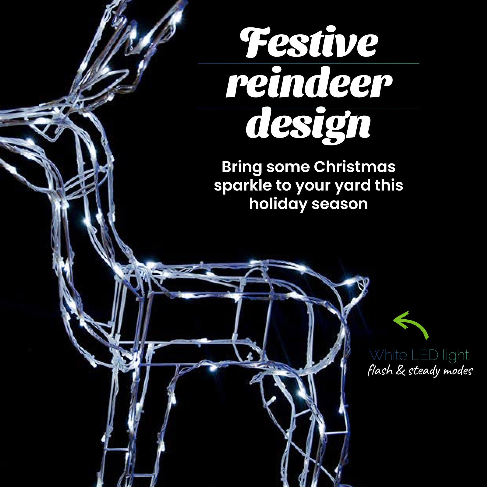 Christmas By Sas 55cm Reindeer Rope Light Solar LED Cool White Auto Sensor